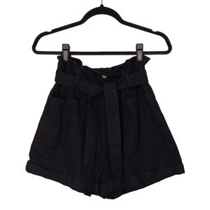 FOREVER 21 SHERO Paperbag Waist Black Denim Shorts with Belt Medium NWT